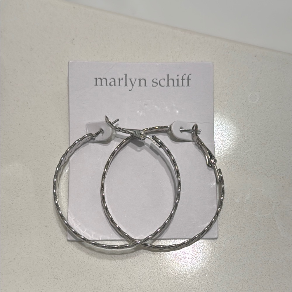 Marlyn Schiff Etched Twisted Rope Hoop Earrings - Silver - Picture 3 of 5